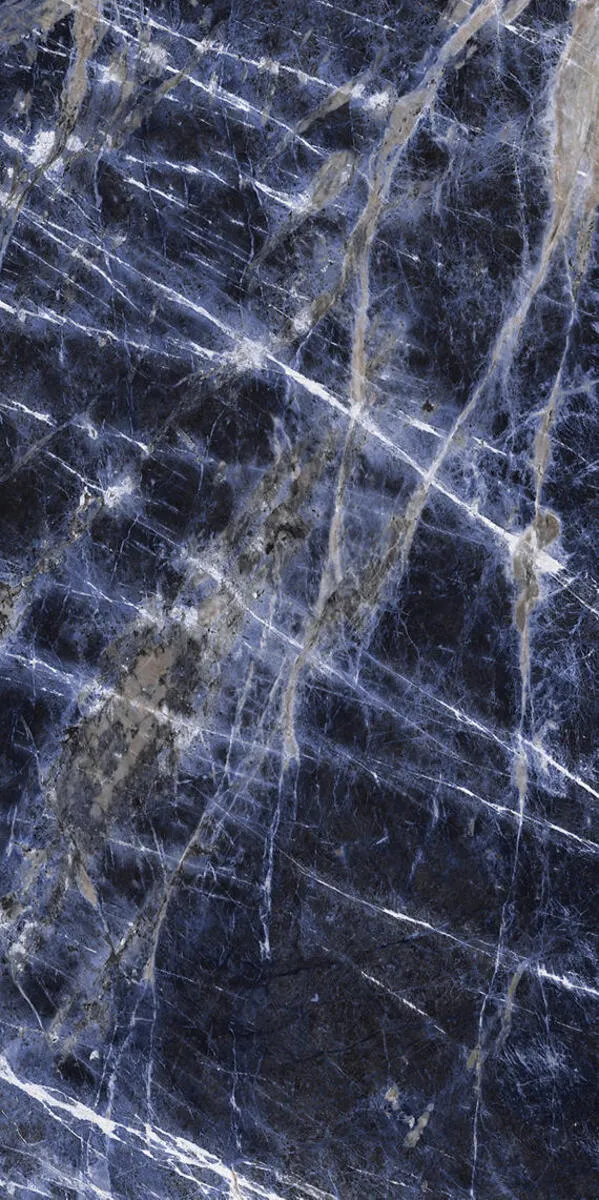 Image of installed Panoramic Porcelain Surfaces Sapphire Status Blue Porcelain countertops