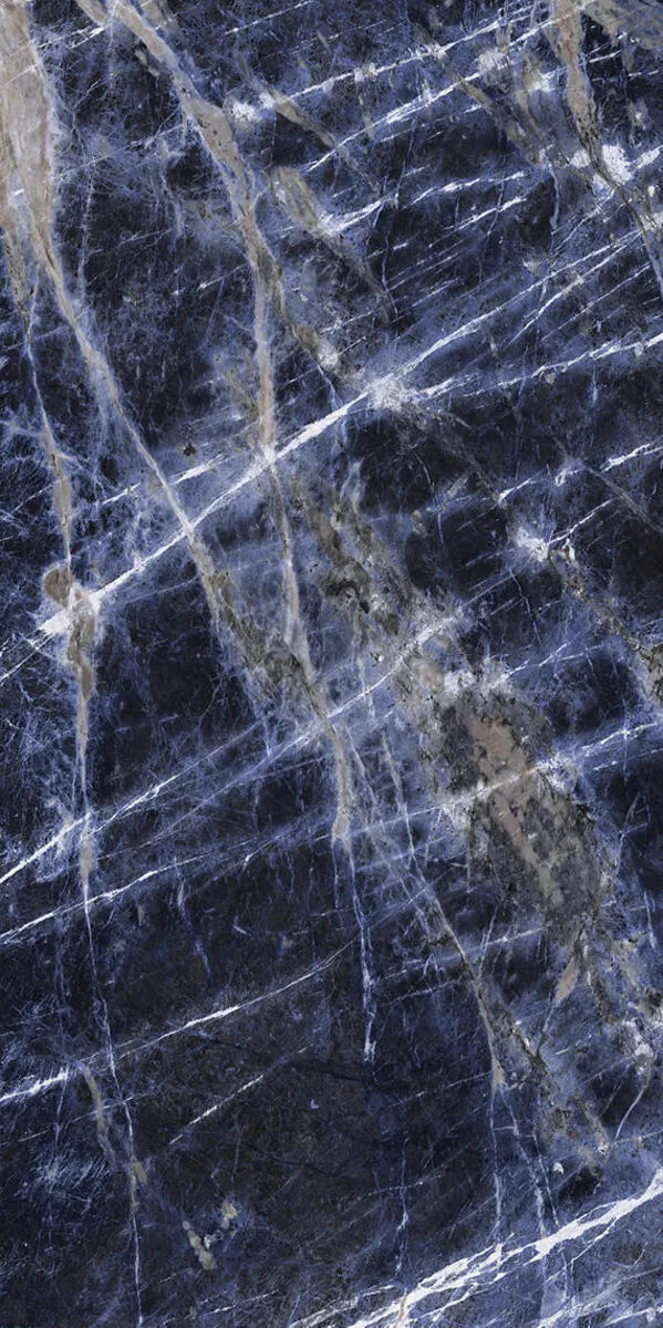 Image of installed Panoramic Porcelain Surfaces Sapphire Status Blue Porcelain countertops