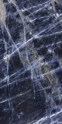 Image of installed Panoramic Porcelain Surfaces Sapphire Status Blue Porcelain countertops