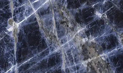 Image of installed Panoramic Porcelain Surfaces Sapphire Status Blue Porcelain countertops