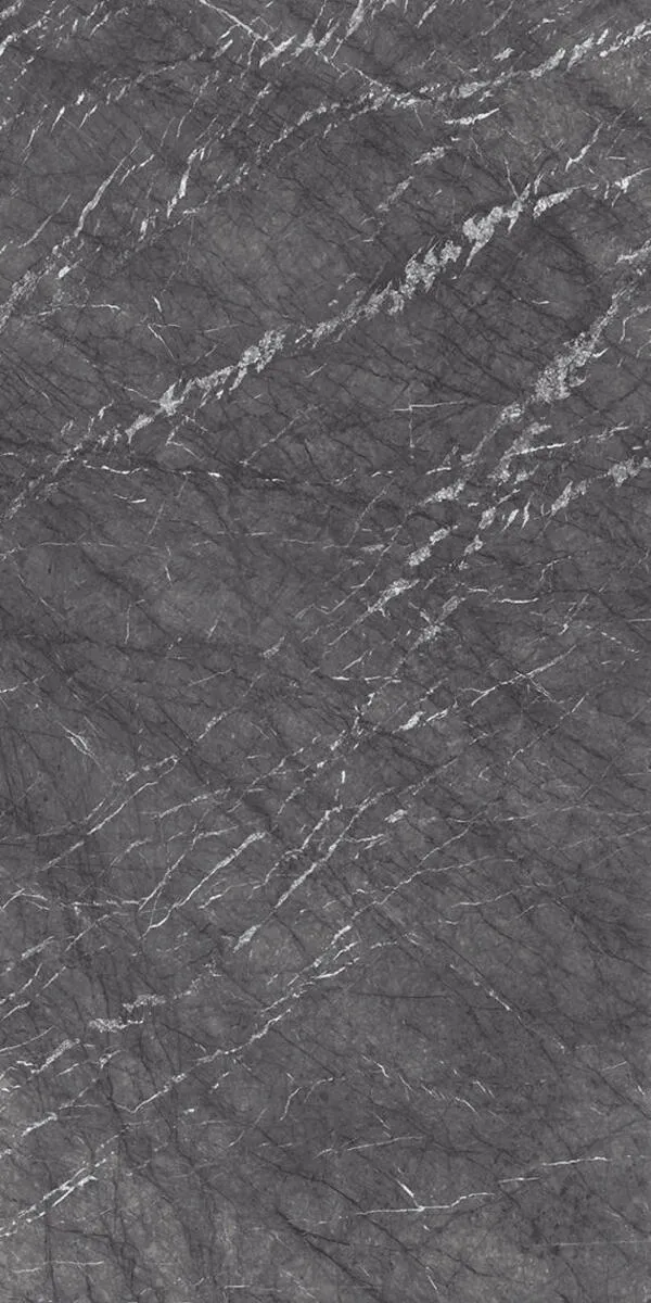 Image of installed Panoramic Porcelain Surfaces Jasper Grey Grey Porcelain countertops