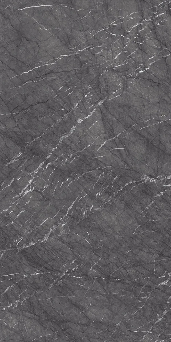 Image of installed Panoramic Porcelain Surfaces Jasper Grey Grey Porcelain countertops