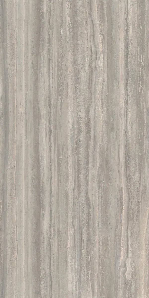 Closeup image of Panoramic Porcelain Surfaces Opal Travertine Grey Porcelain countertop slab