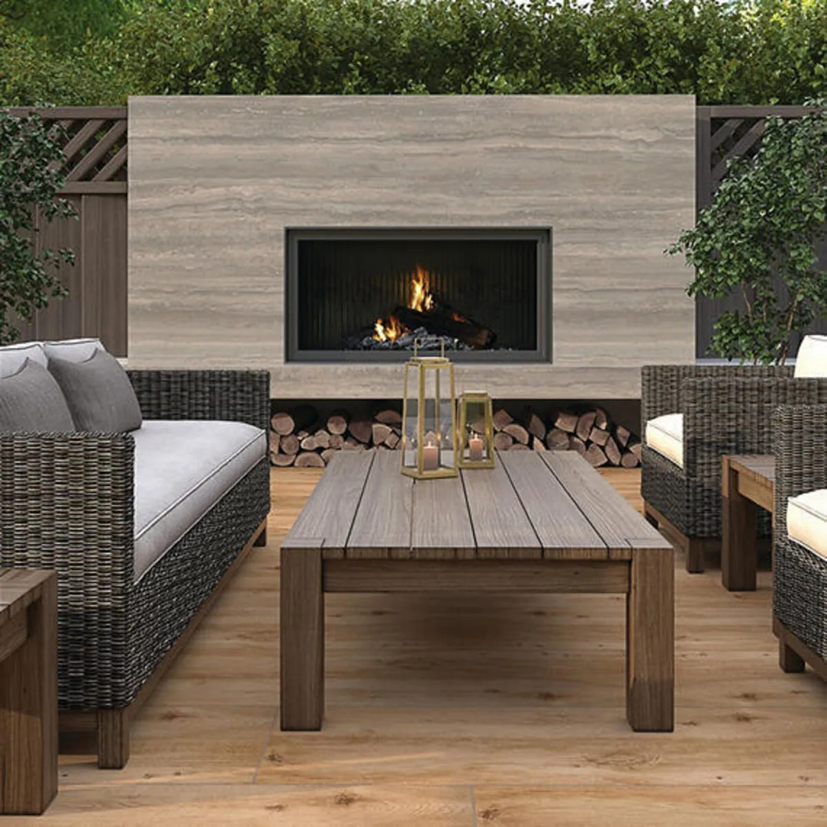 Image of installed Panoramic Porcelain Surfaces Opal Travertine Grey Porcelain countertops