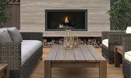 Image of installed Panoramic Porcelain Surfaces Opal Travertine Grey Porcelain countertops