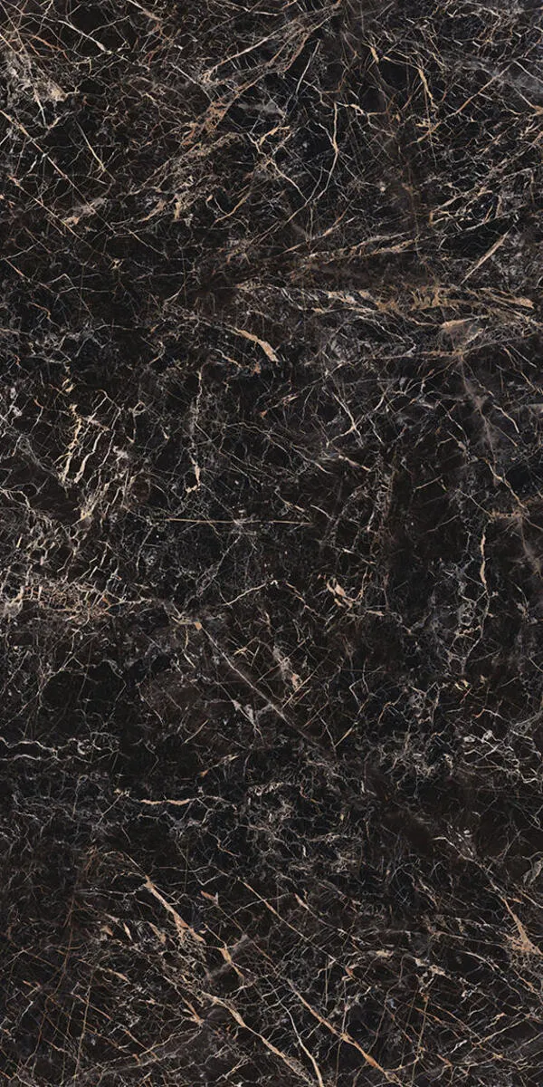 Image of installed Panoramic Porcelain Surfaces Onyx Galaxy Black Porcelain countertops