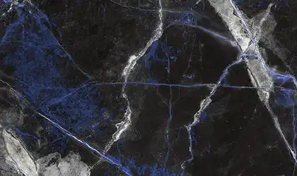 Closeup image of Panoramic Porcelain Surfaces Imperial Status Black Porcelain countertop slab