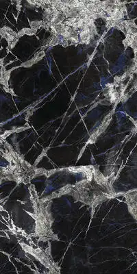 Image of installed Panoramic Porcelain Surfaces Imperial Status Black Porcelain countertops