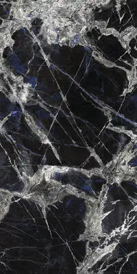 Image of installed Panoramic Porcelain Surfaces Imperial Status Black Porcelain countertops