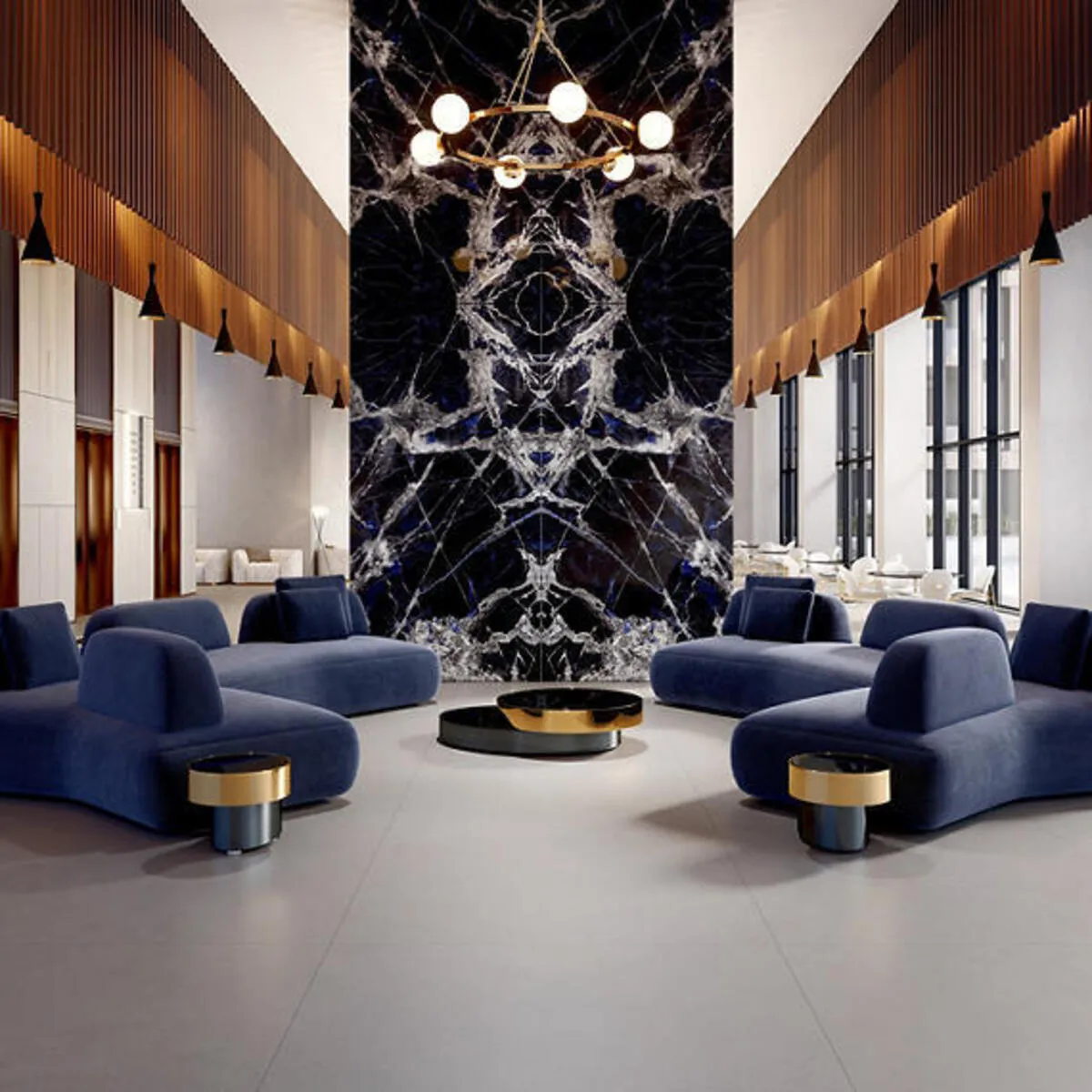 Image of installed Panoramic Porcelain Surfaces Imperial Status Black Porcelain countertops