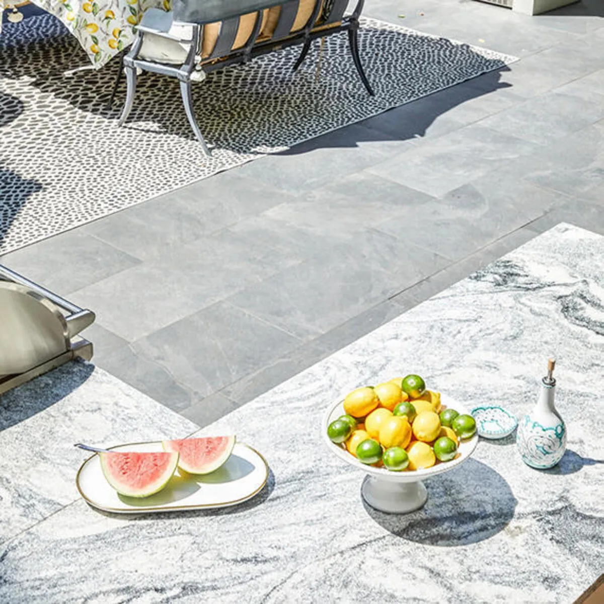 Image of installed Thunder White Grey Granite countertops