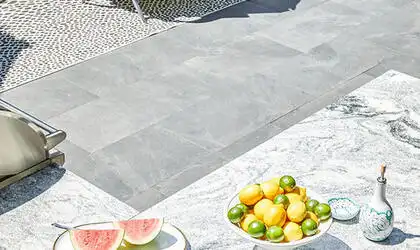 Image of installed Thunder White Grey Granite countertops