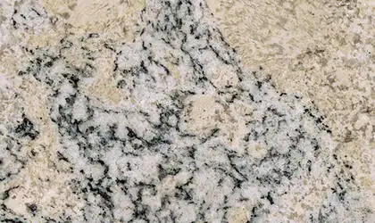 Closeup image of White Ice Beige Granite countertop slab
