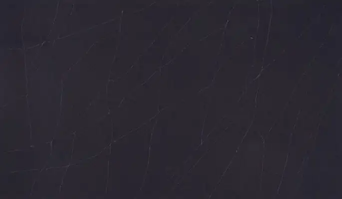 Closeup image of ONE Quartz Surfaces Broadway Black Black Quartz countertop slab