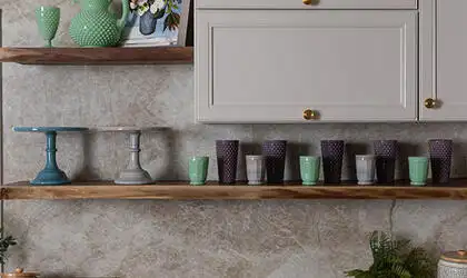 Image of installed Taj Mahal Cream Quartzite countertops