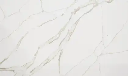Closeup image of CRS Quartz Calacatta Crema Jumbo White Quartz countertop slab