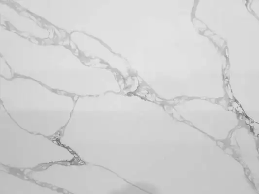 Closeup image of CRS Quartz Calacatta Prime Jumbo White Quartz countertop slab