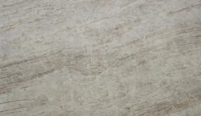 Closeup image of CRS Quartz Perla Mirage Super Jumbo Grey Quartz countertop slab