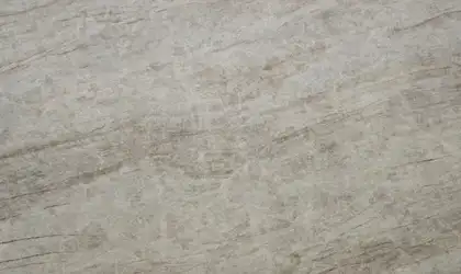 Closeup image of CRS Quartz Perla Mirage Super Jumbo Grey Quartz countertop slab