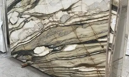 Closeup image of Calacatta Marquis Cream Marble countertop slab