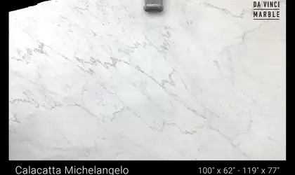 Closeup image of Calacatta Marquis White Marble countertop slab