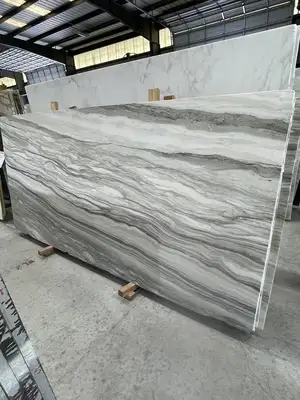 Closeup image of Calacatta Ondulato Grey Marble countertop slab