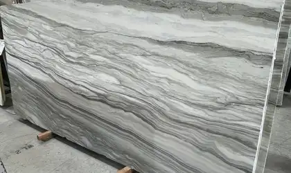 Closeup image of Calacatta Ondulato Grey Marble countertop slab Stone Countertop