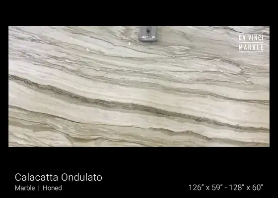 Closeup image of Calacatta Ondulato Cream Marble countertop slab