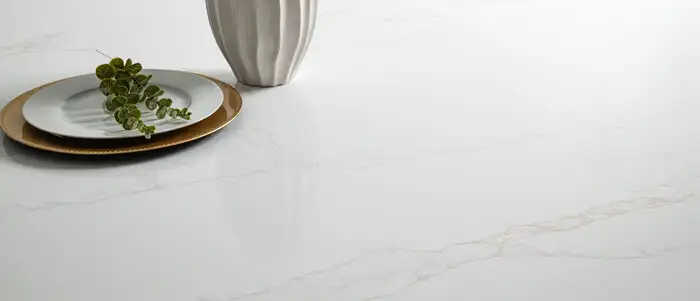 Image of installed Q Quartz Calacatta Rivessa White Quartz countertops