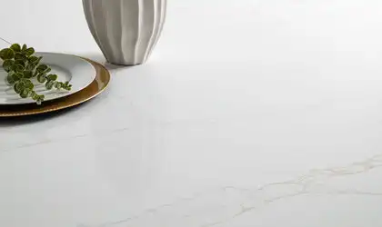 Image of installed Q Quartz Calacatta Rivessa White Quartz countertops