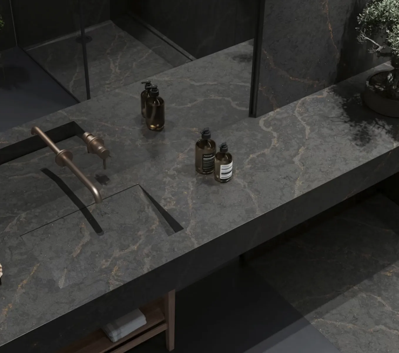 Image of installed Silestone Bohemian Flame Brown Quartz countertops