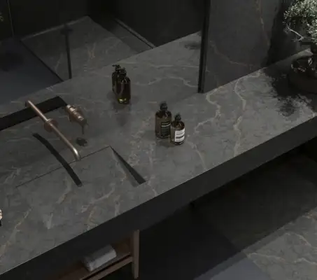 Image of installed Silestone Bohemian Flame Brown Quartz countertops