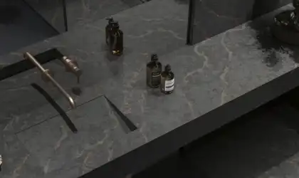 Image of installed Silestone Bohemian Flame Brown Quartz countertops