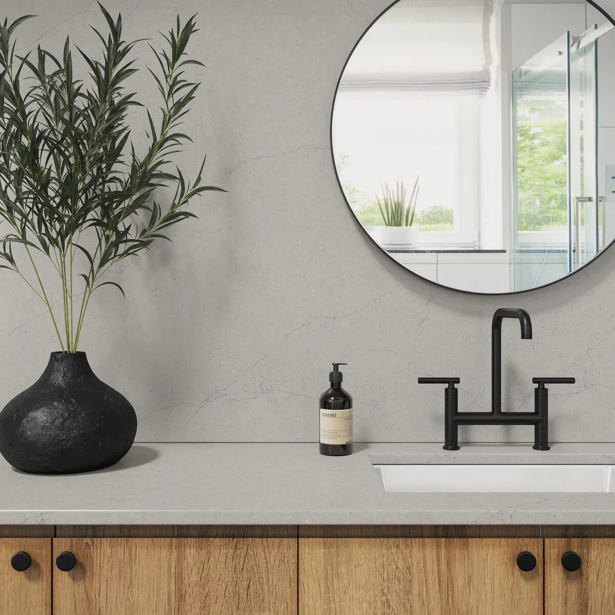 Image of installed Daltile Noble Grey Grey Quartz countertops