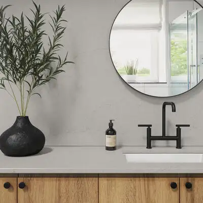 Image of installed Daltile Noble Grey Grey Quartz countertops