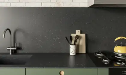 Image of installed Silestone Cinder Craze Grey Quartz countertops