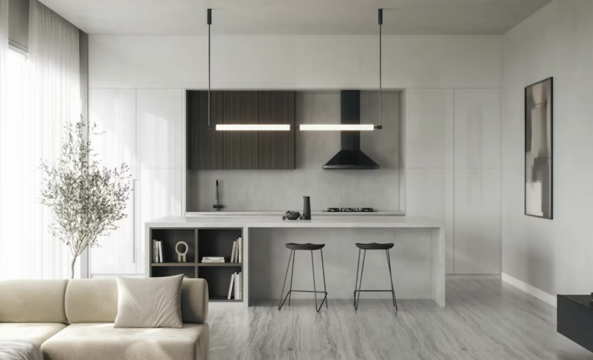 Image of installed Dekton Sandik Cream Sintered countertops