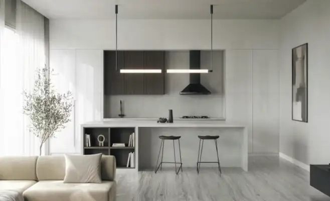 Image of installed Dekton Sandik Cream Sintered countertops