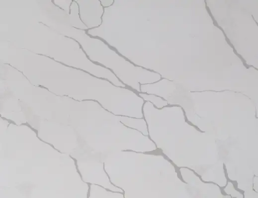 Closeup image of Calacatta Strong White Quartz countertop slab