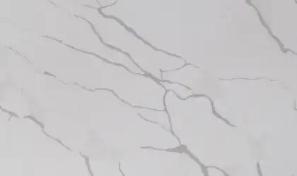 Closeup image of Calacatta Strong White Quartz countertop slab Stone Countertop