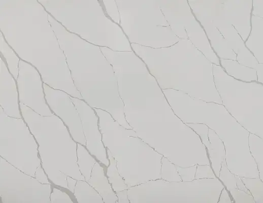 Closeup image of Calacatta Da Vinci White Quartz countertop slab