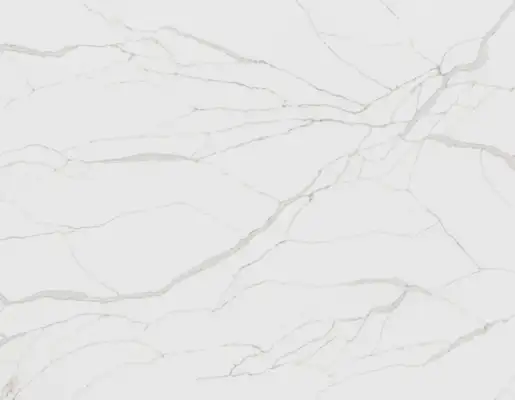 Closeup image of Calacatta Medici White Quartz countertop slab