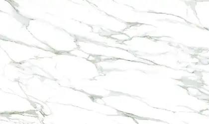Closeup image of Stratus Porcelain Calacatta Michelangelo Oro White Porcelain countertop slab Stone Countertop