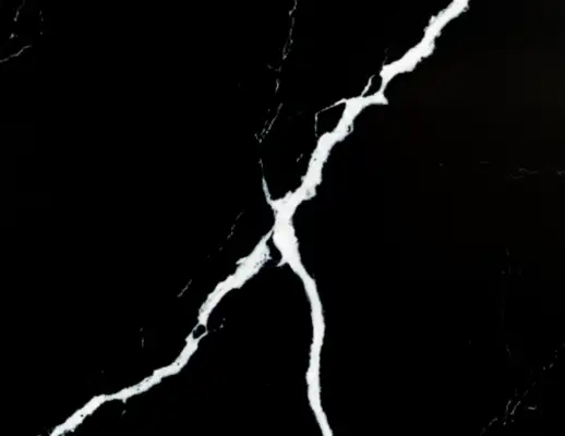 Closeup image of Vicostone Nero Marquina Black Quartz countertop slab