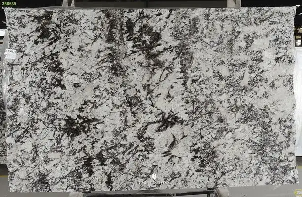 Closeup image of White Orion White Granite countertop slab
