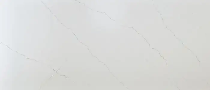 Closeup image of Q Quartz Calacatta Miraggio Honed White Quartz countertop slab