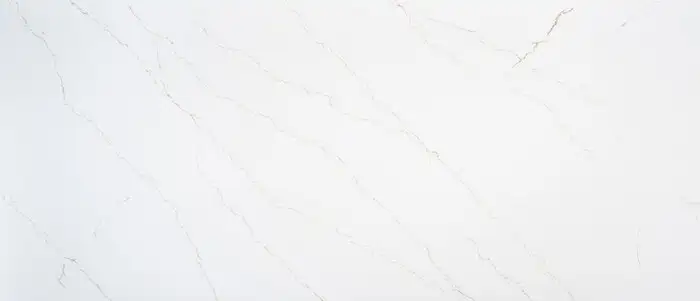 Closeup image of Q Quartz Calacatta Miraggio Gold Honed White Quartz countertop slab