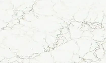 Closeup image of Q Quartz Calacatta Jadira White Quartz countertop slab