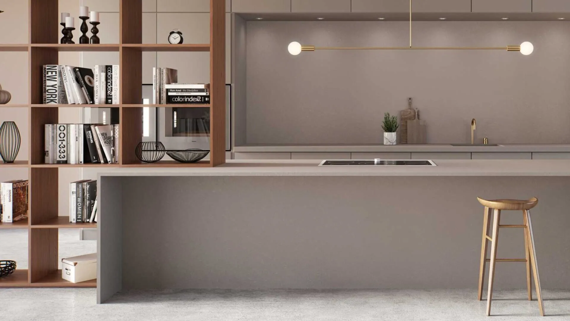 Image of installed Caesarstone Agger Grey Quartz countertops