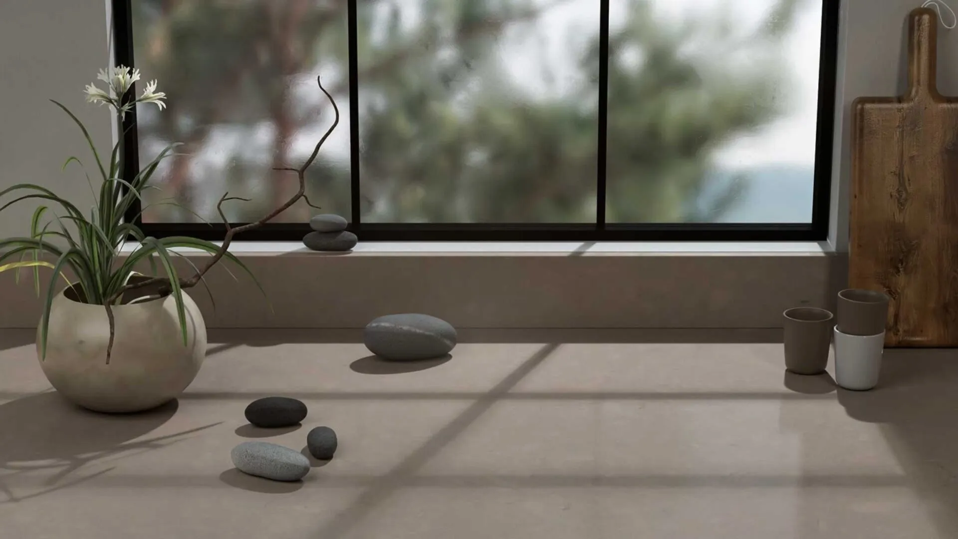 Image of installed Caesarstone Agger Grey Quartz countertops